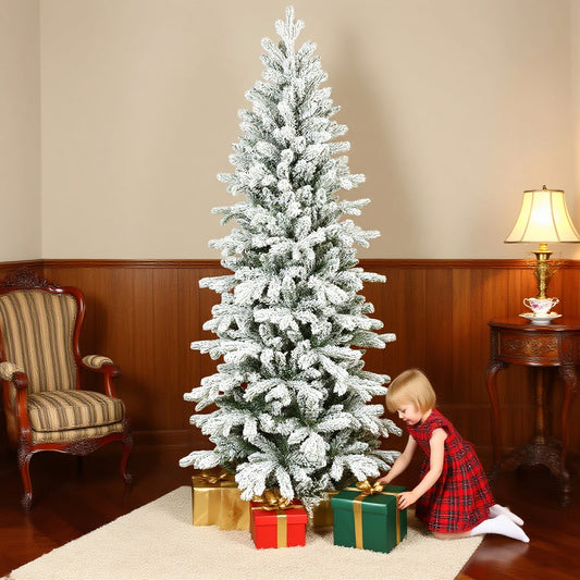HOMCOM 6ft Flocked Artificial Christmas Tree
