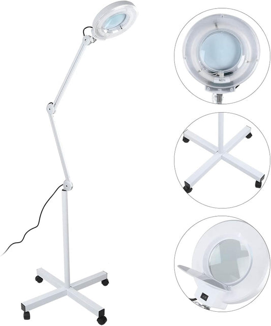 5X Magnifying Floor Lamp with Wheels – Adjustable Arm for Beauty & Tattoo