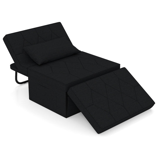 4-in-1 Foldable Sofa Bed Ottoman Convertible Sleeper Sofa Chair-Black