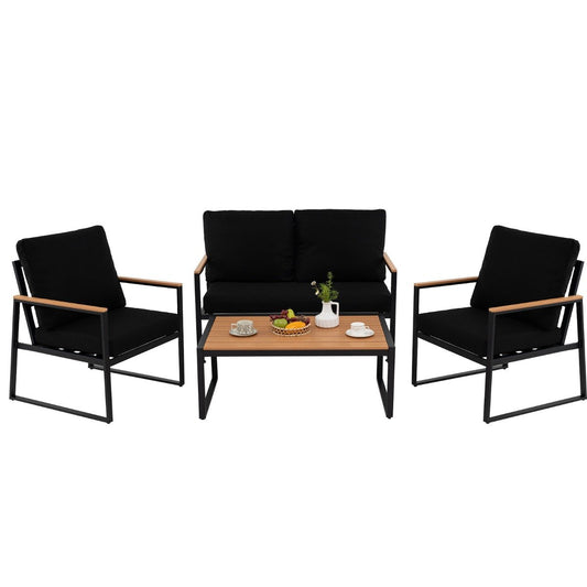 4 Pieces Patio Furniture Set  with Thick Cushions for Backyard-Black