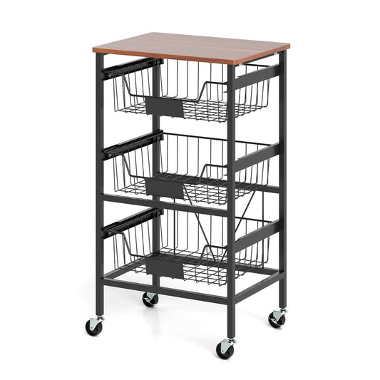 4/5-Tier Kitchen Storage Cart with Wooden Top and DIY Chalk Labels-4-Tier