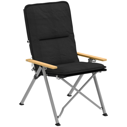 Outsunny Portable Camping Chair for Adults, High Back Folding Chair with Padded Seat and Carry Bag, Outdoor Recliner for Hiking, Fishing, Beach and Picnic, Black
