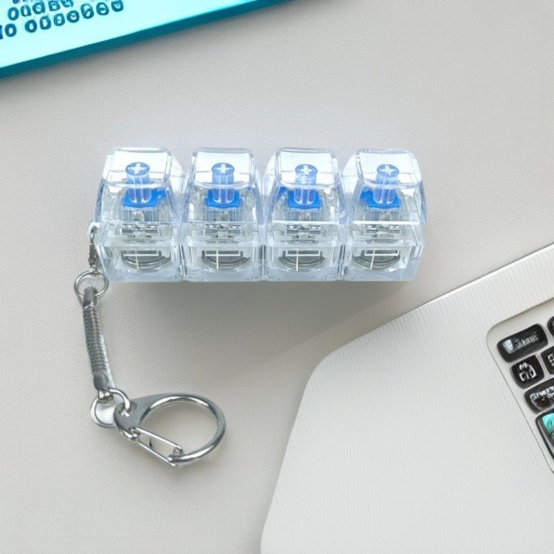 4Keys Mechanical Keyboard Electronic Luminous Transparent Crystal Height Pressure Reduction Finger Button Anti Stress Keycap Toy Schoolbag Pendant Keychain Decompression Clicker Gadget Gift | Luxury Home Accessories | Heulog Glow