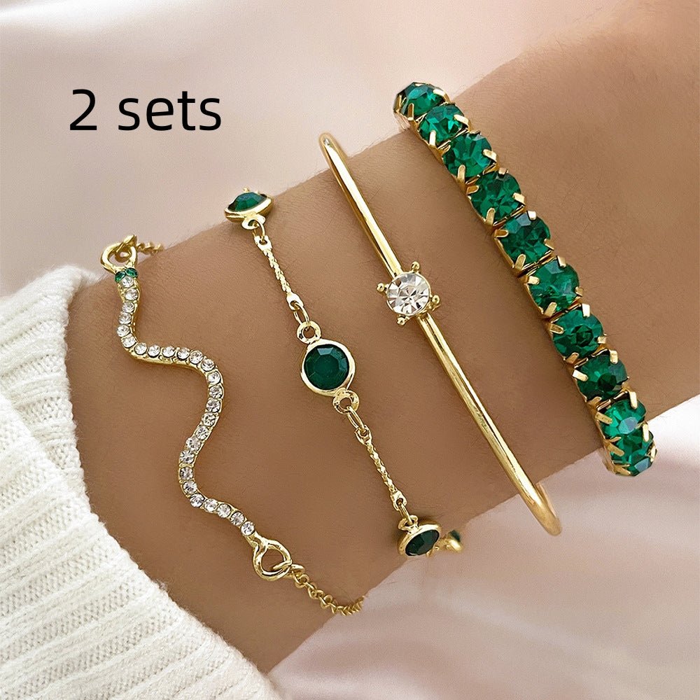 4pcs Bracelet Suit Fashion Green Grandmother Diamond Stretch Bracelet Women's Set | Luxury Home Accessories | Heulog Glow