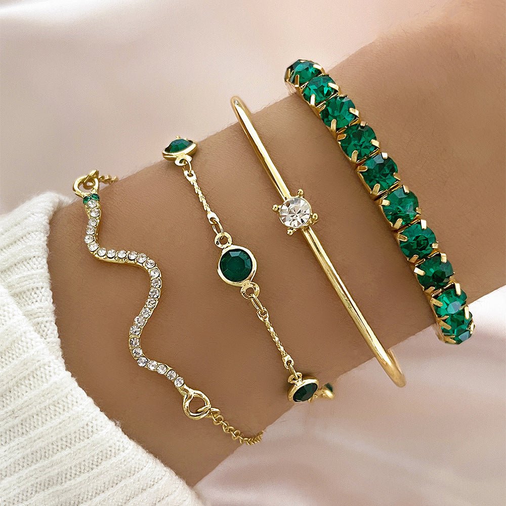 4pcs Bracelet Suit Fashion Green Grandmother Diamond Stretch Bracelet Women's Set | Luxury Home Accessories | Heulog Glow