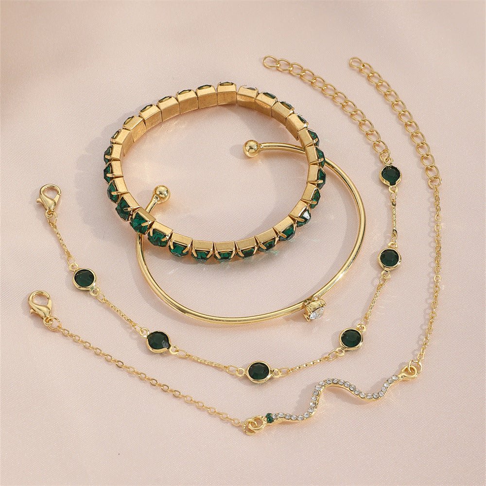 4pcs Bracelet Suit Fashion Green Grandmother Diamond Stretch Bracelet Women's Set | Luxury Home Accessories | Heulog Glow
