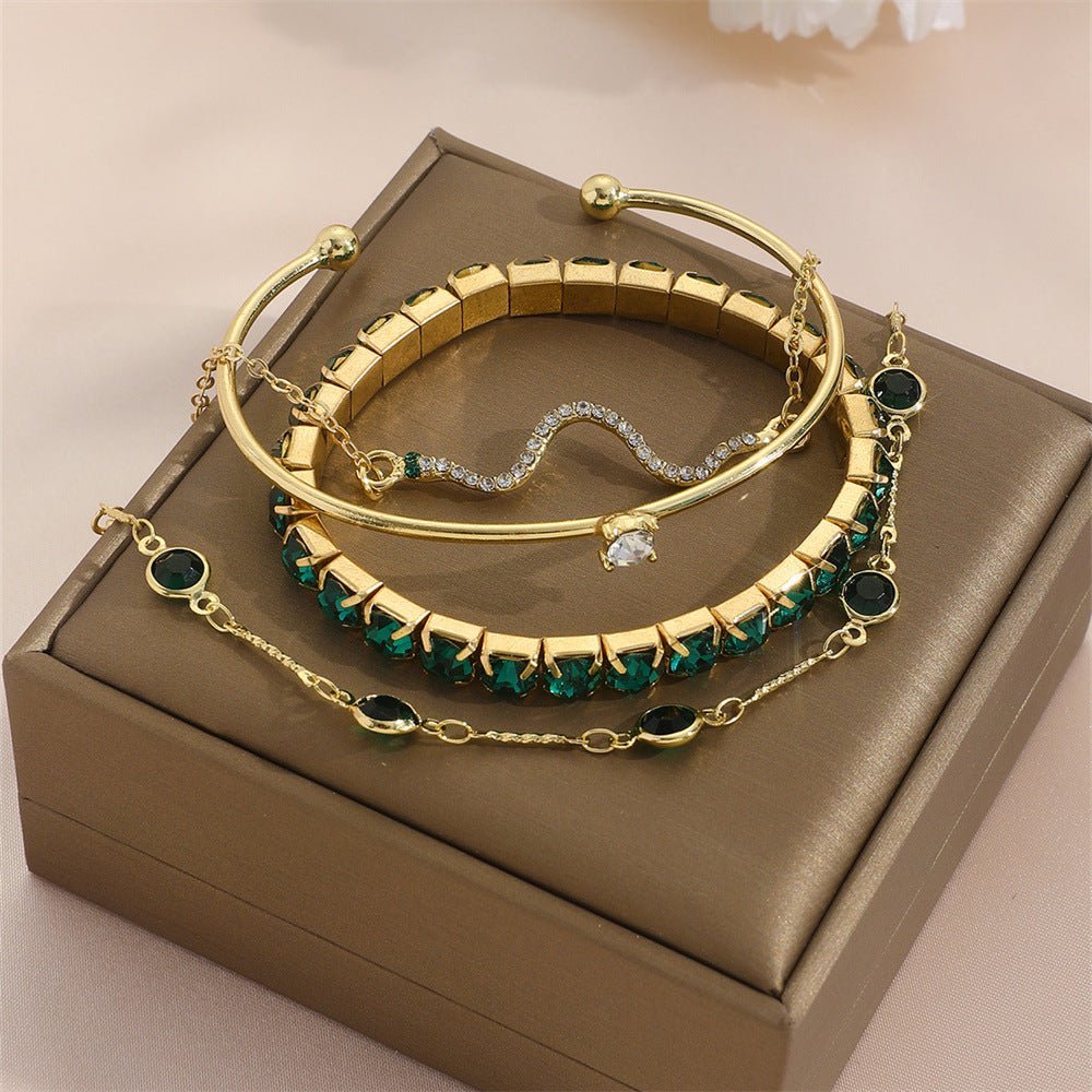 4pcs Bracelet Suit Fashion Green Grandmother Diamond Stretch Bracelet Women's Set | Luxury Home Accessories | Heulog Glow