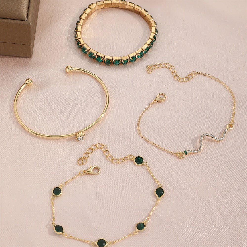 4pcs Bracelet Suit Fashion Green Grandmother Diamond Stretch Bracelet Women's Set | Luxury Home Accessories | Heulog Glow