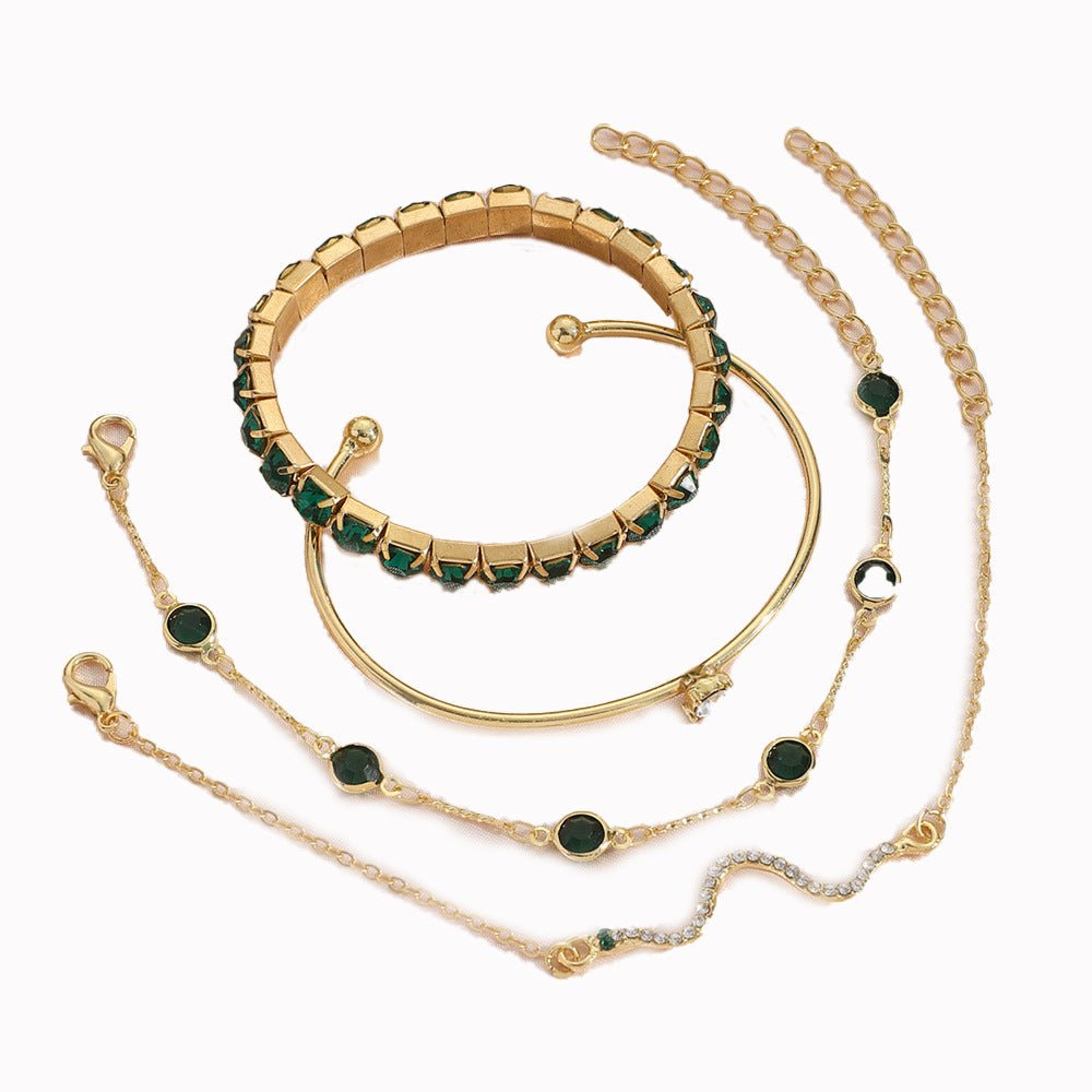 4pcs Bracelet Suit Fashion Green Grandmother Diamond Stretch Bracelet Women's Set | Luxury Home Accessories | Heulog Glow