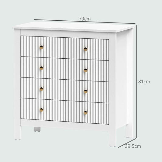 HOMCOM Fluted Bedroom Chest of Drawers w/ 5 Drawers Gold Tone Handles
