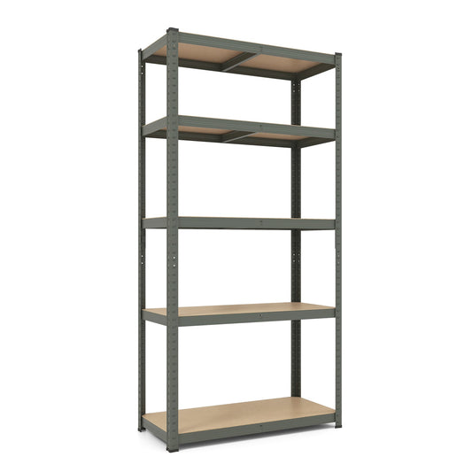 5-Tier Metal Shelving Unit with Adjustable Height and Anti-tipping Devices-Grey