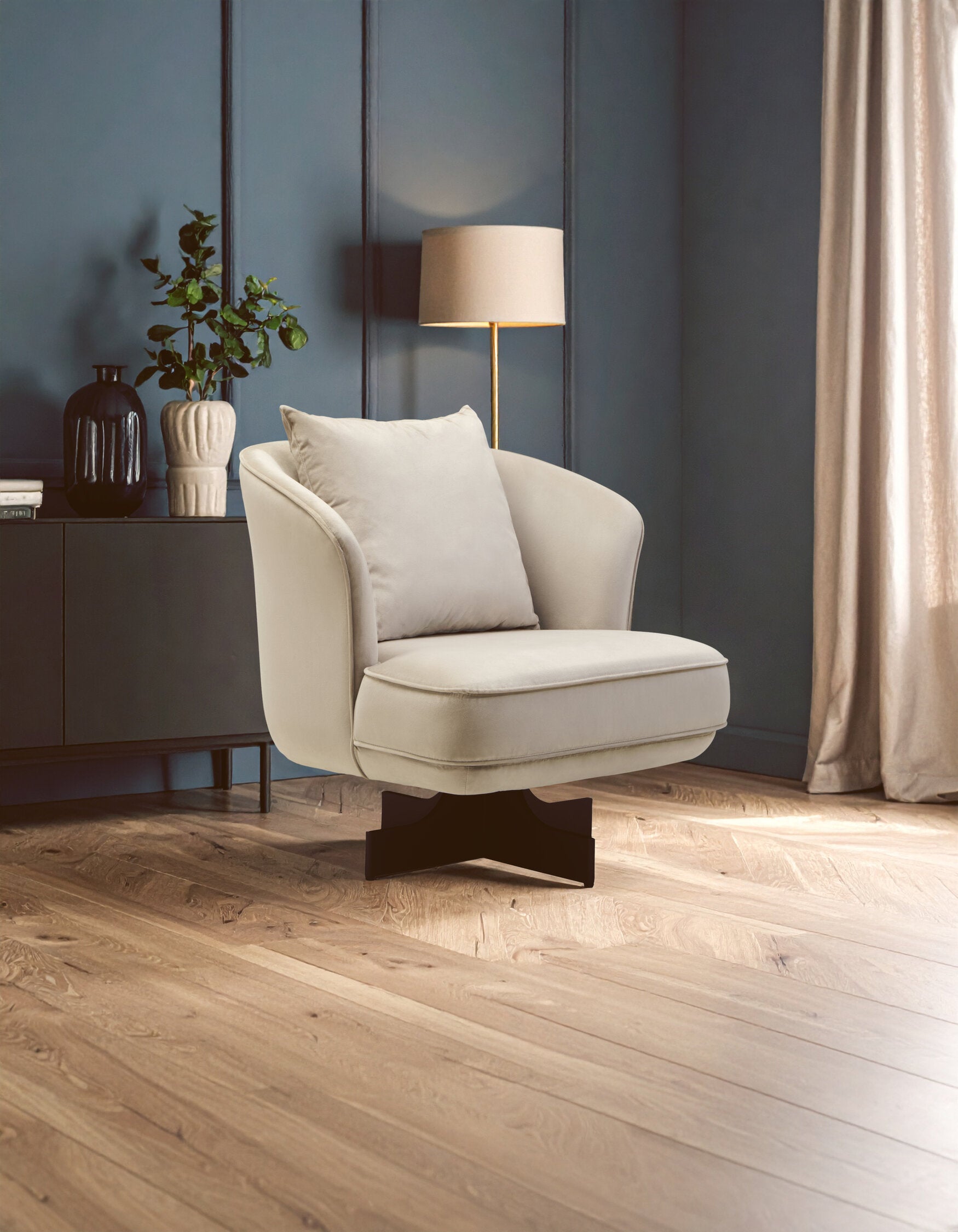 Hale Cream Velvet Swivel Chair