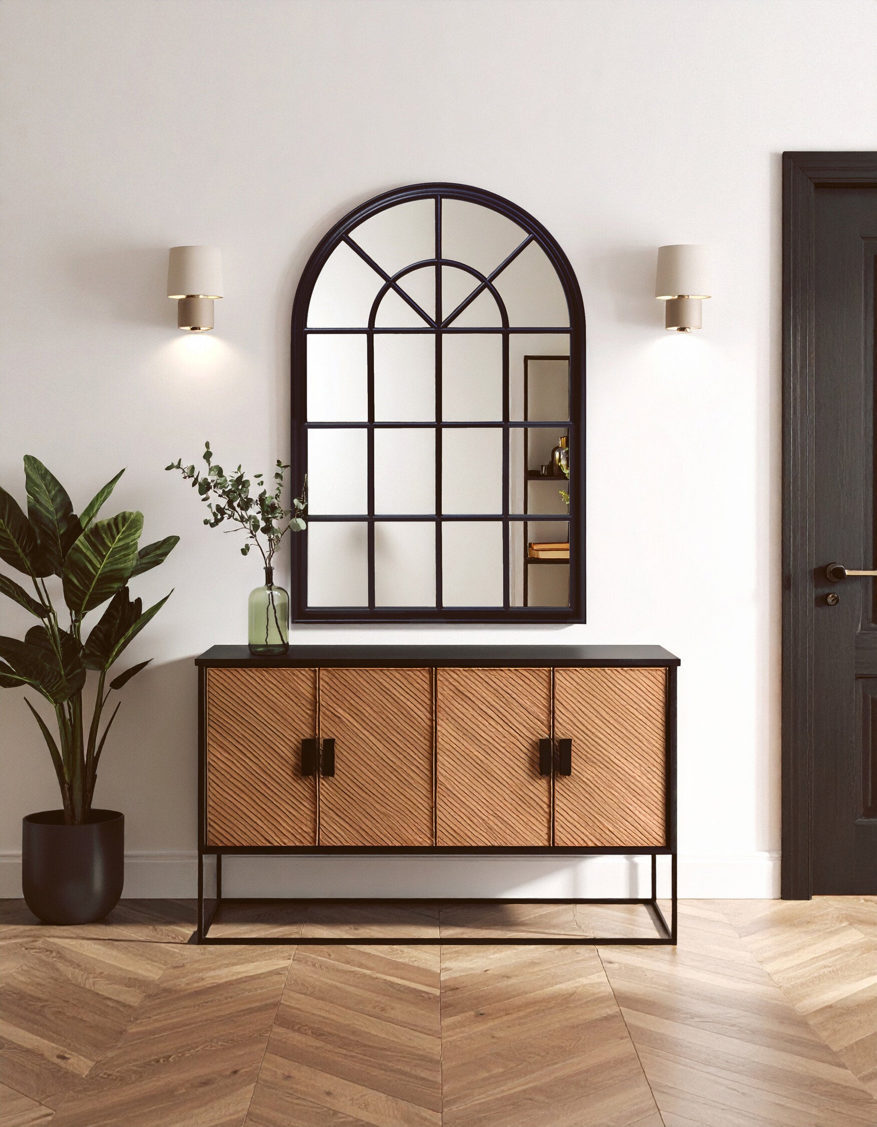 Lovida Black Arched Wooden Frame Wall Mirror