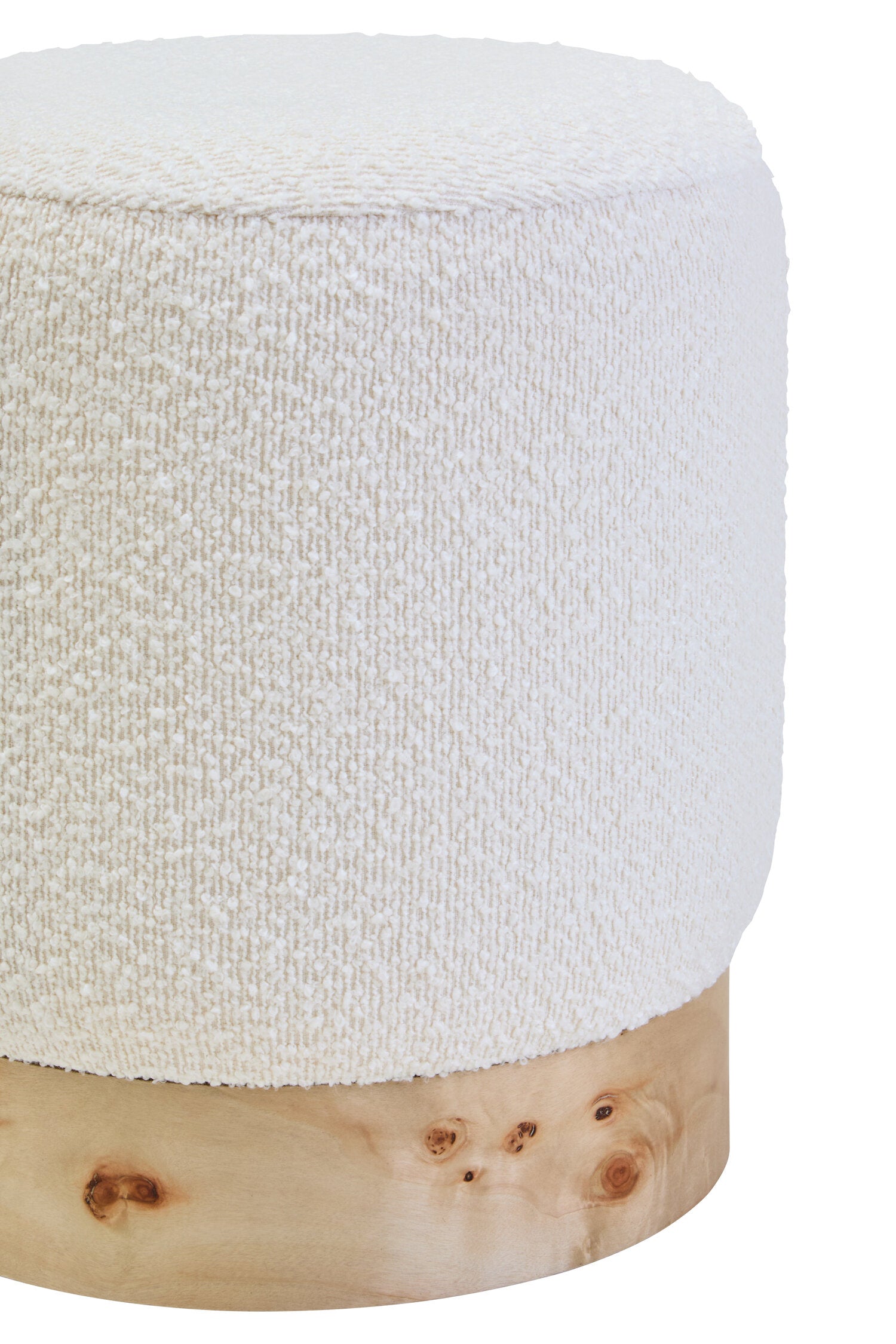 Mota Burl Wood And Cream Boucle Round Stool