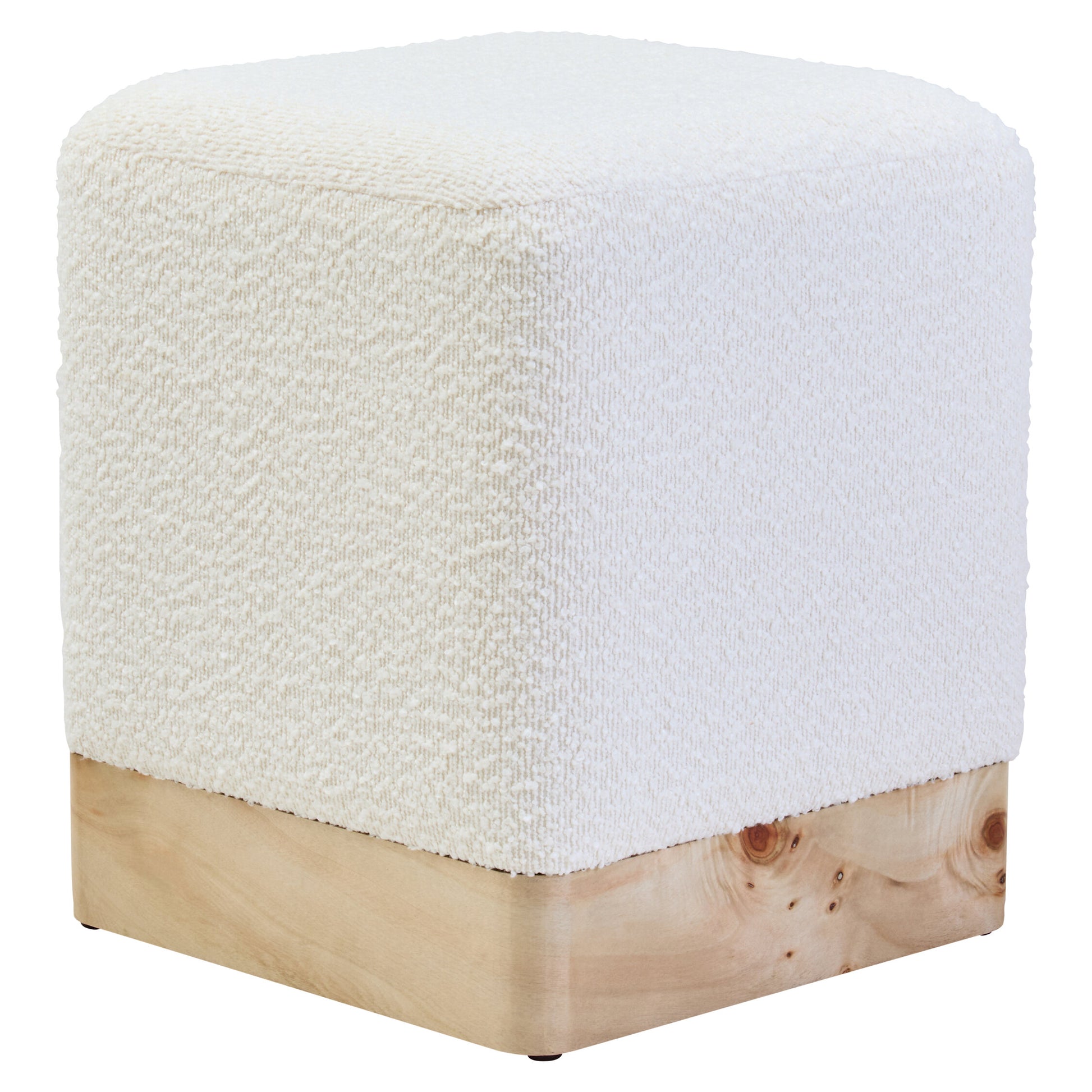 Mota Burl Wood And Cream Boucle Sqaure Stool