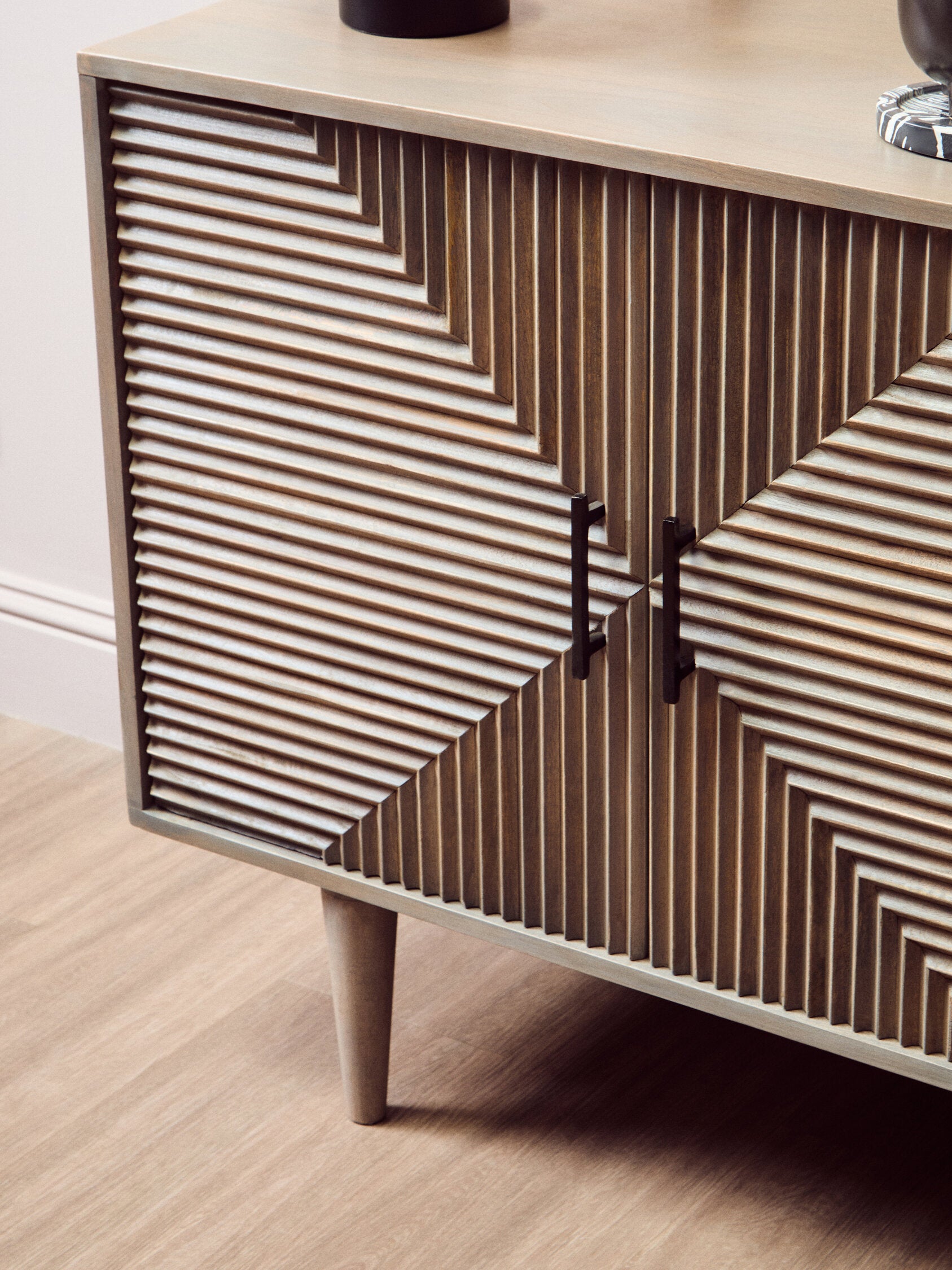 Satna Two Door Greywash Carved Mango Wood Sideboard