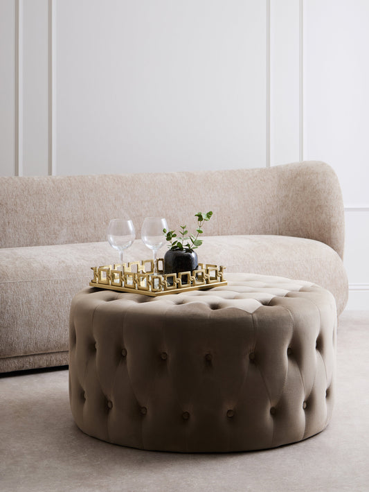 Haley Mink Velvet Round Tufted Footstool