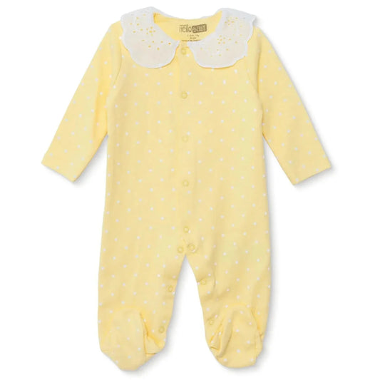 HelloBaby Girls Footed Sleepsuit Polka Dot Print Lace Collar - Yellow
