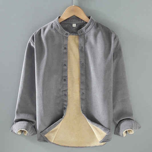 Flannel-lined Thick Warm Corduroy Small Stand-collar Shirt Jacket