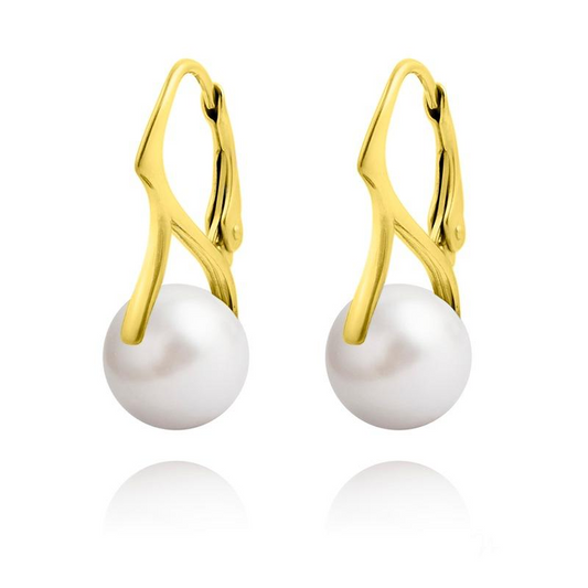 24K  Gold  White Pearl Earrings