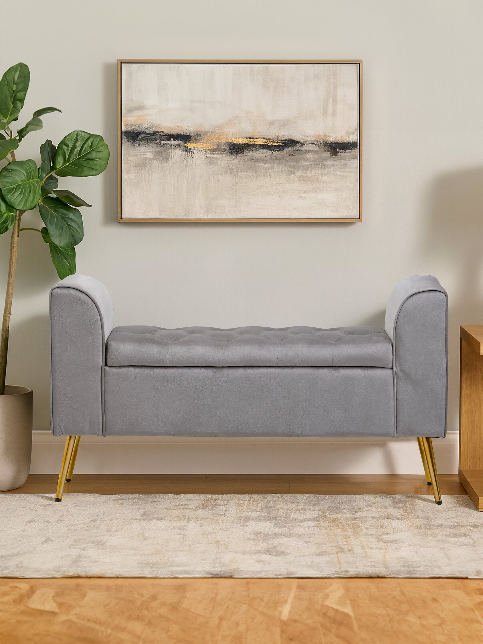 Loretta Grey Velvet Ottoman Storage Bench