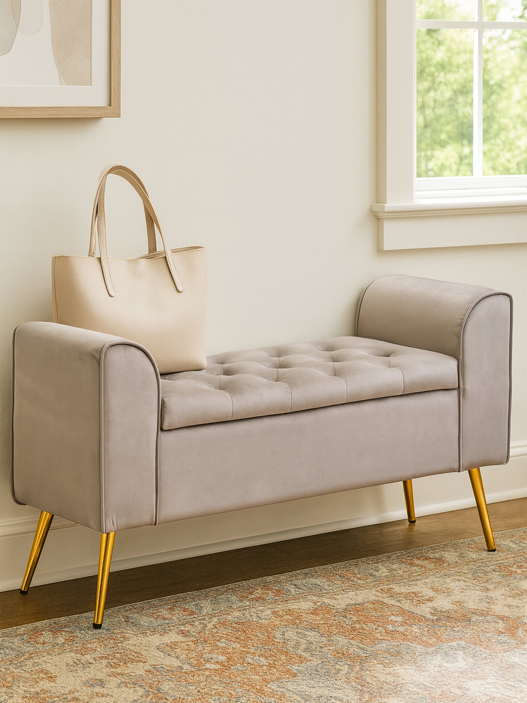 Loretta Mink Velvet Ottoman Storage Bench