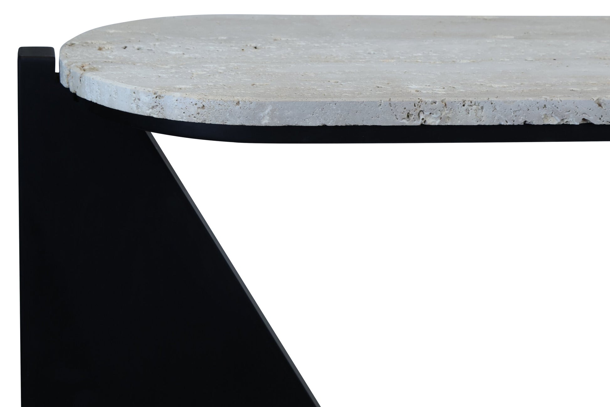 Winton Travertine Top Console Table With Black Acacia Wood Frame
