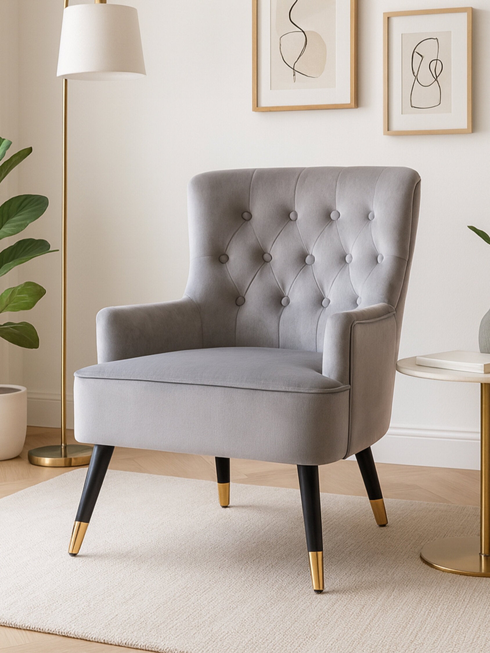 Loretta Grey Velvet Tufted Chair