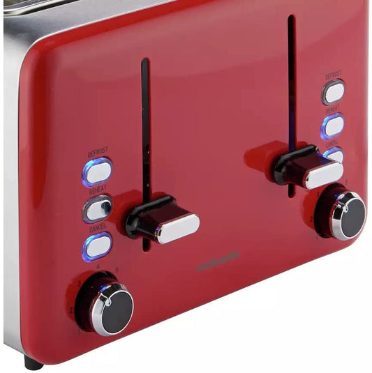 Cookworks 4 Slice Toaster Its Brushed Stainless-Steel And Red Design