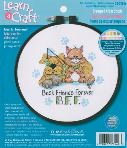 DIMENSIONS 72-73546 Best Friends Learn-A-Craft Stamped Cross Stitch Kit, cotton, Multi-Colour, 6-inch