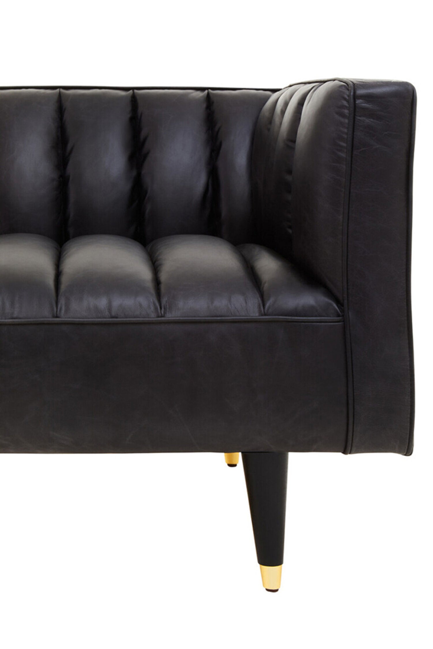 King Three Seater Black Leather Sofa With Flared Arms