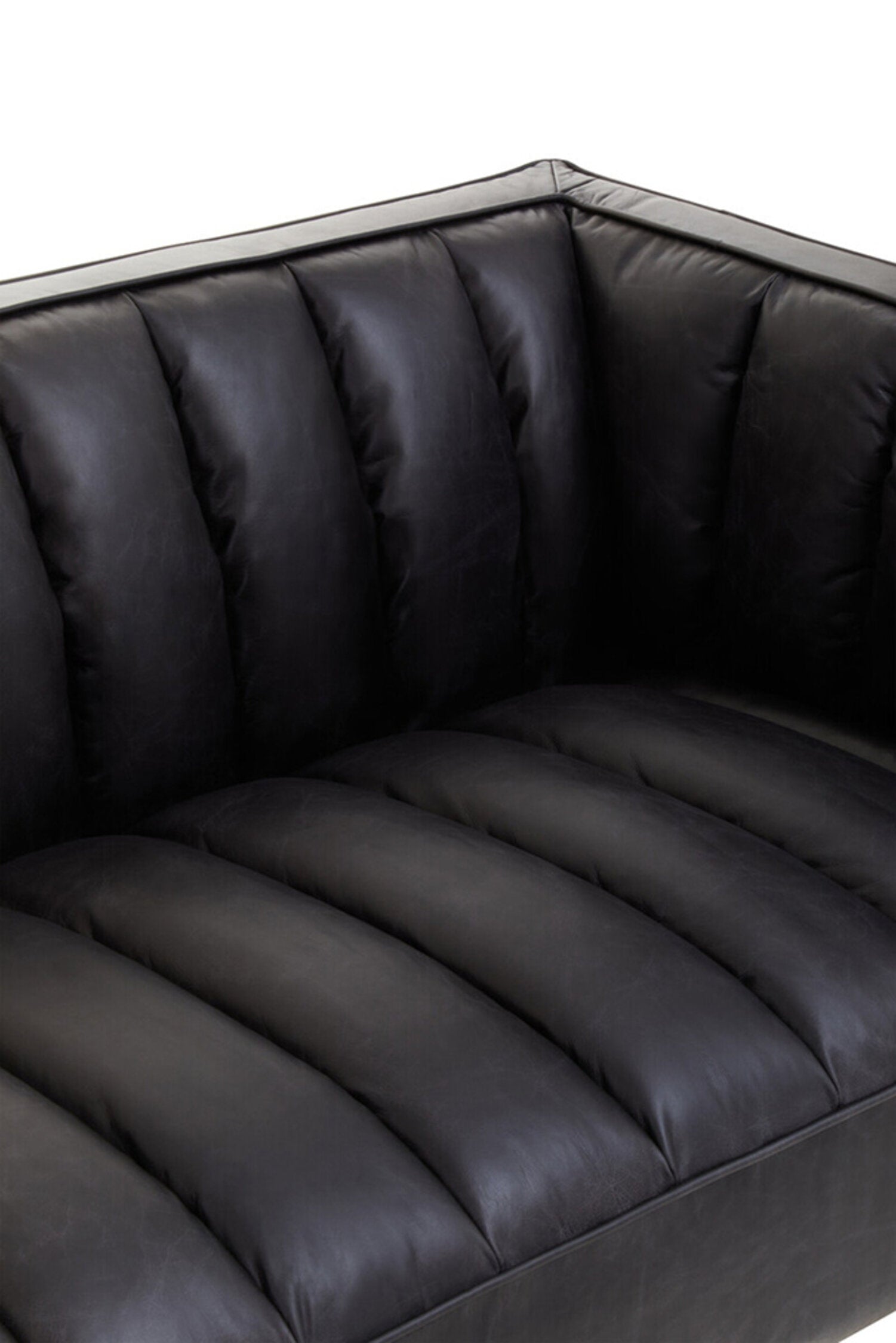 King Three Seater Black Leather Sofa With Flared Arms