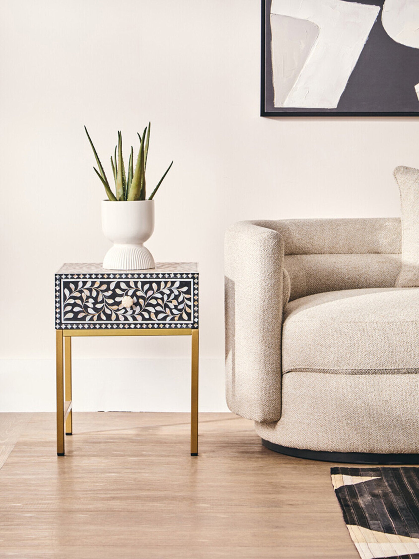 Fusion 1 Drawer Side Table with Bone Inlay