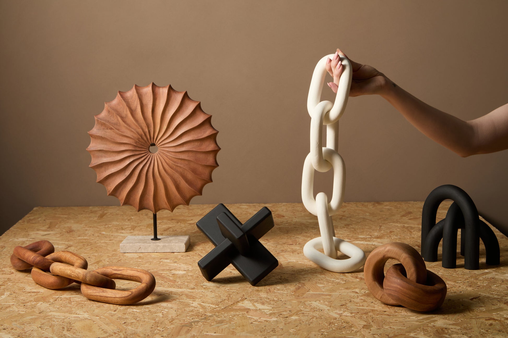 Westo Natural Wood Round Sculpture with Travertine Base