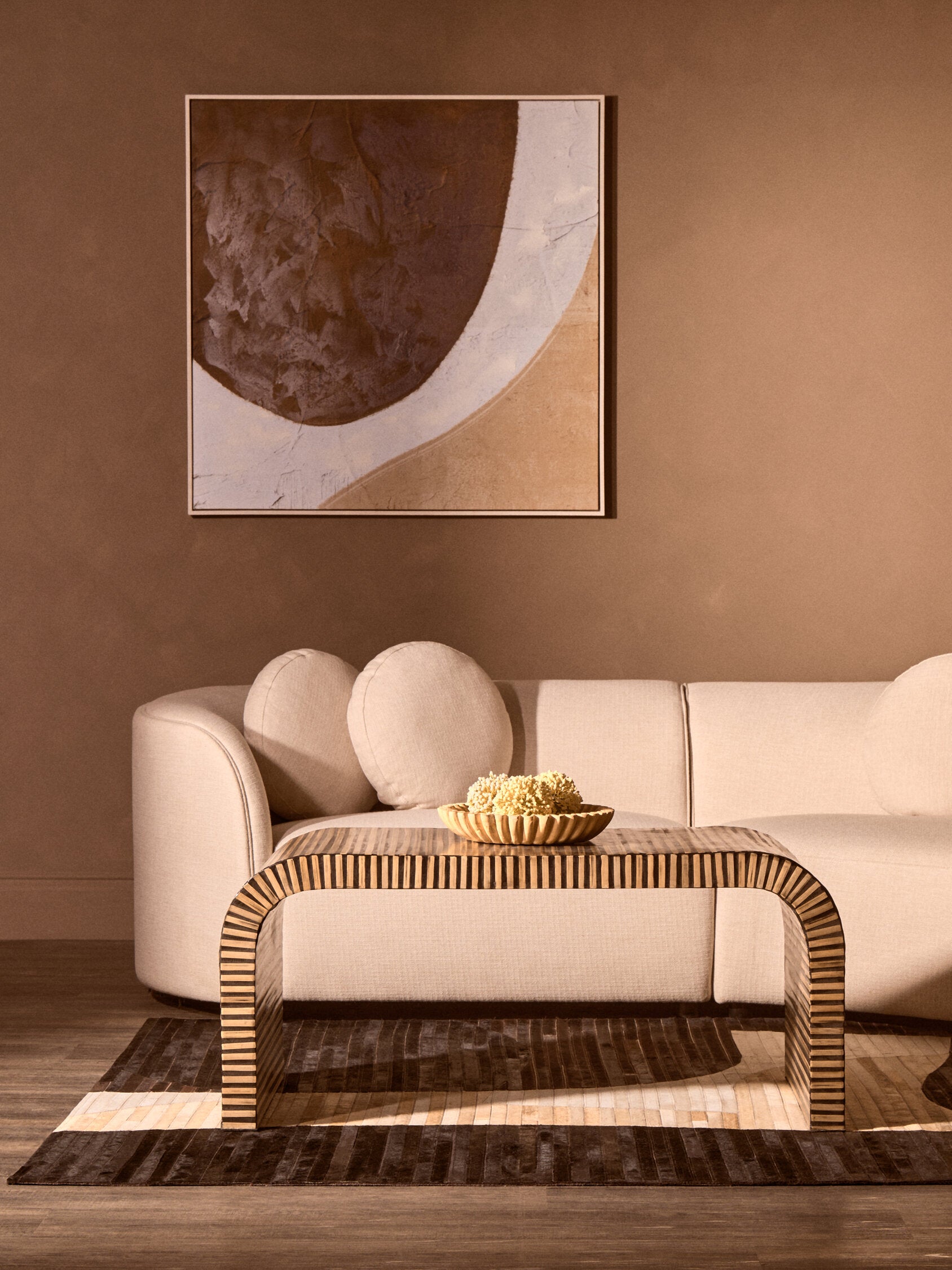 Ovada Cream Linen 3 Seater Curved Sofa