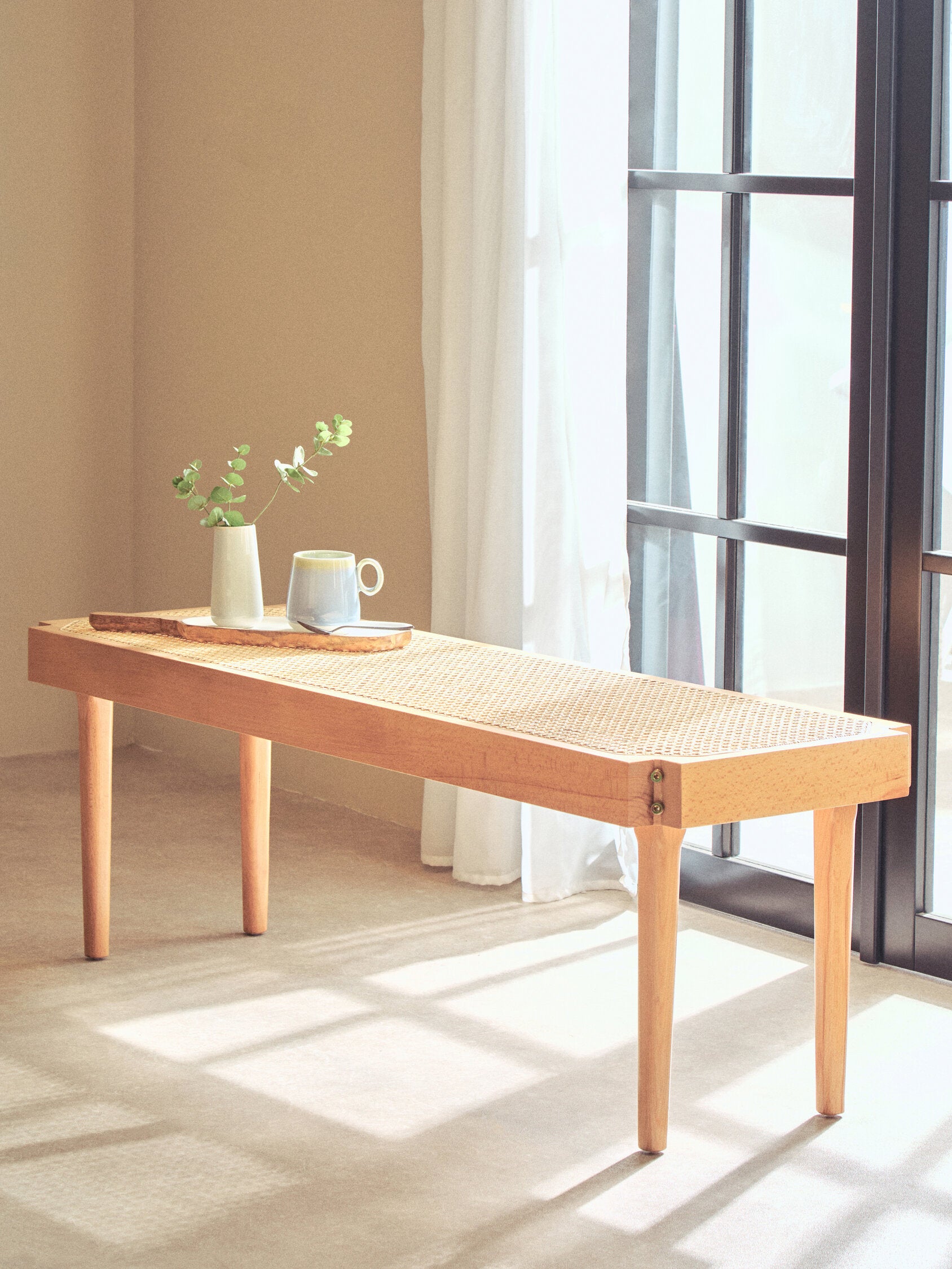 Cebu Natural Cane and Beech Wood Bench