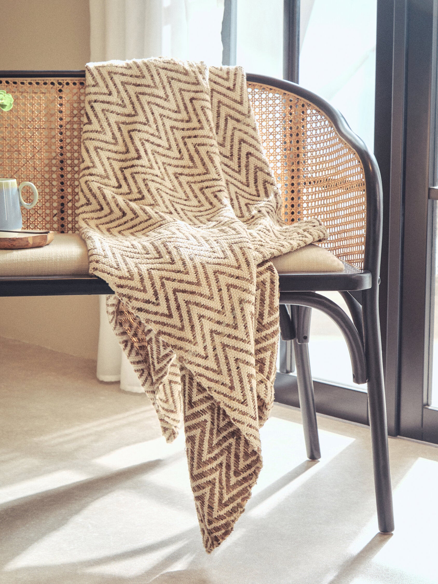 Cebu Natural Cane Bench with Black Beech Wood Frame