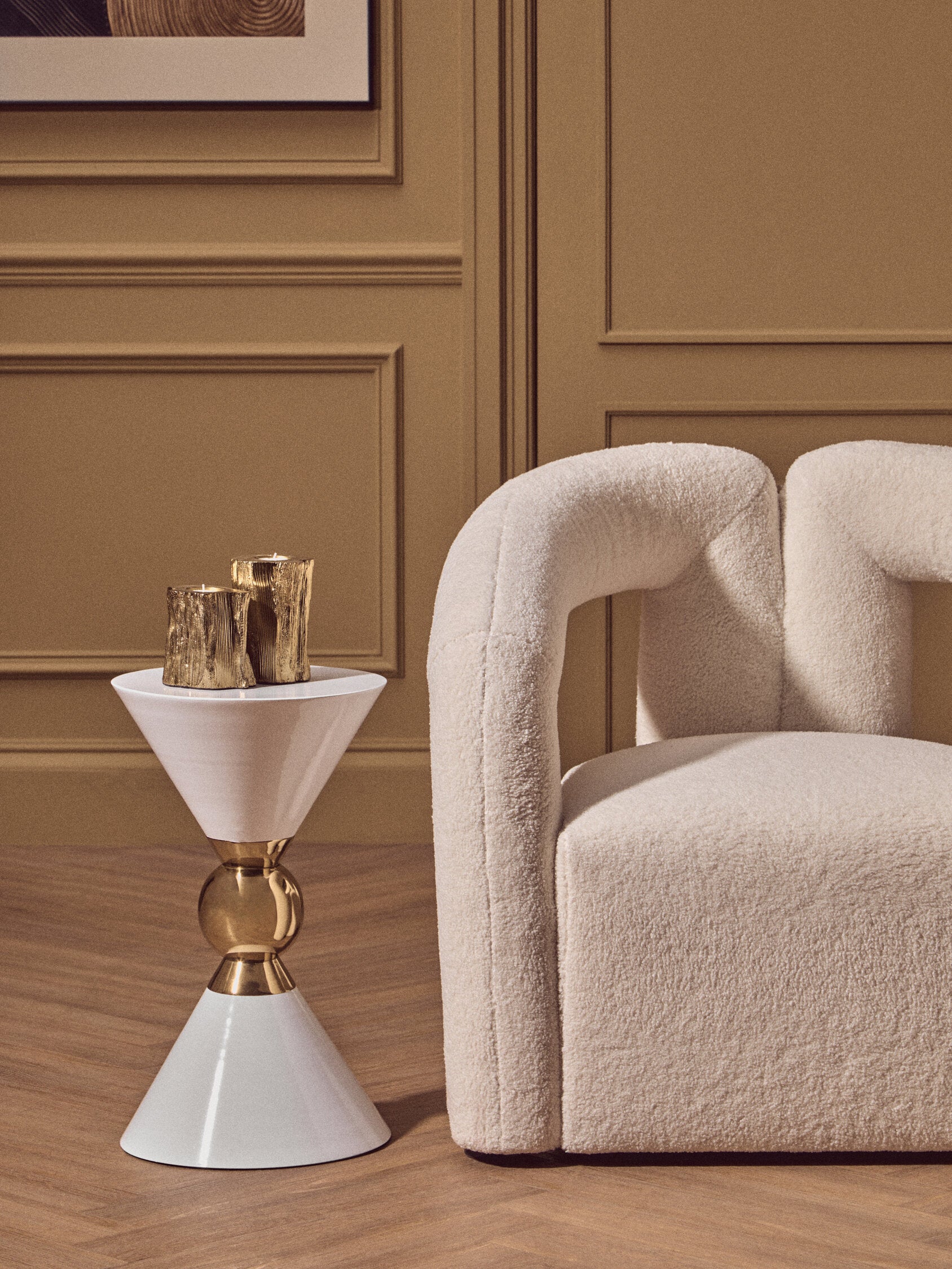 Jaipur White And Gold Finish Side Table