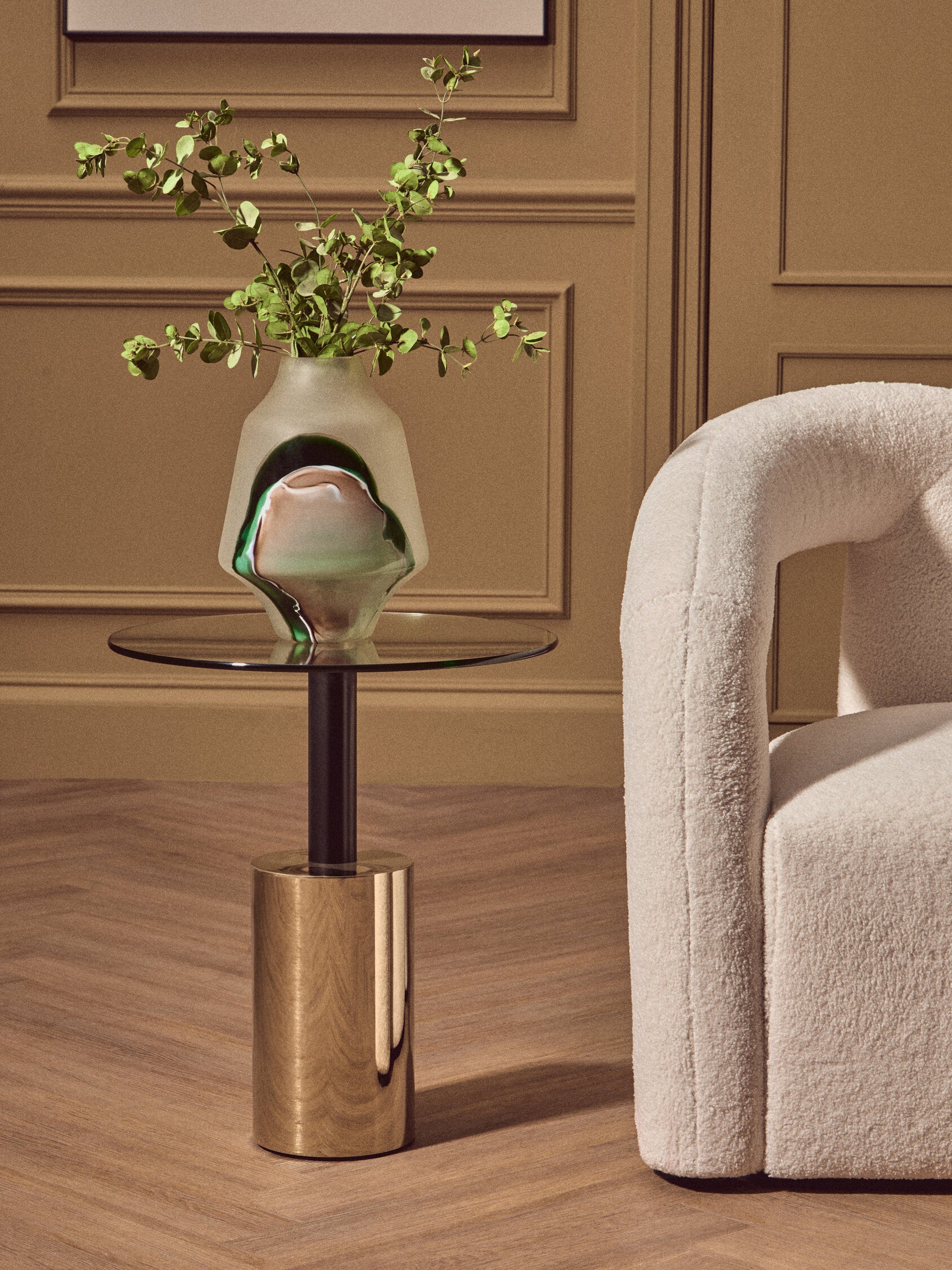 Oria Clear Glass Top and Gold Base Side Table