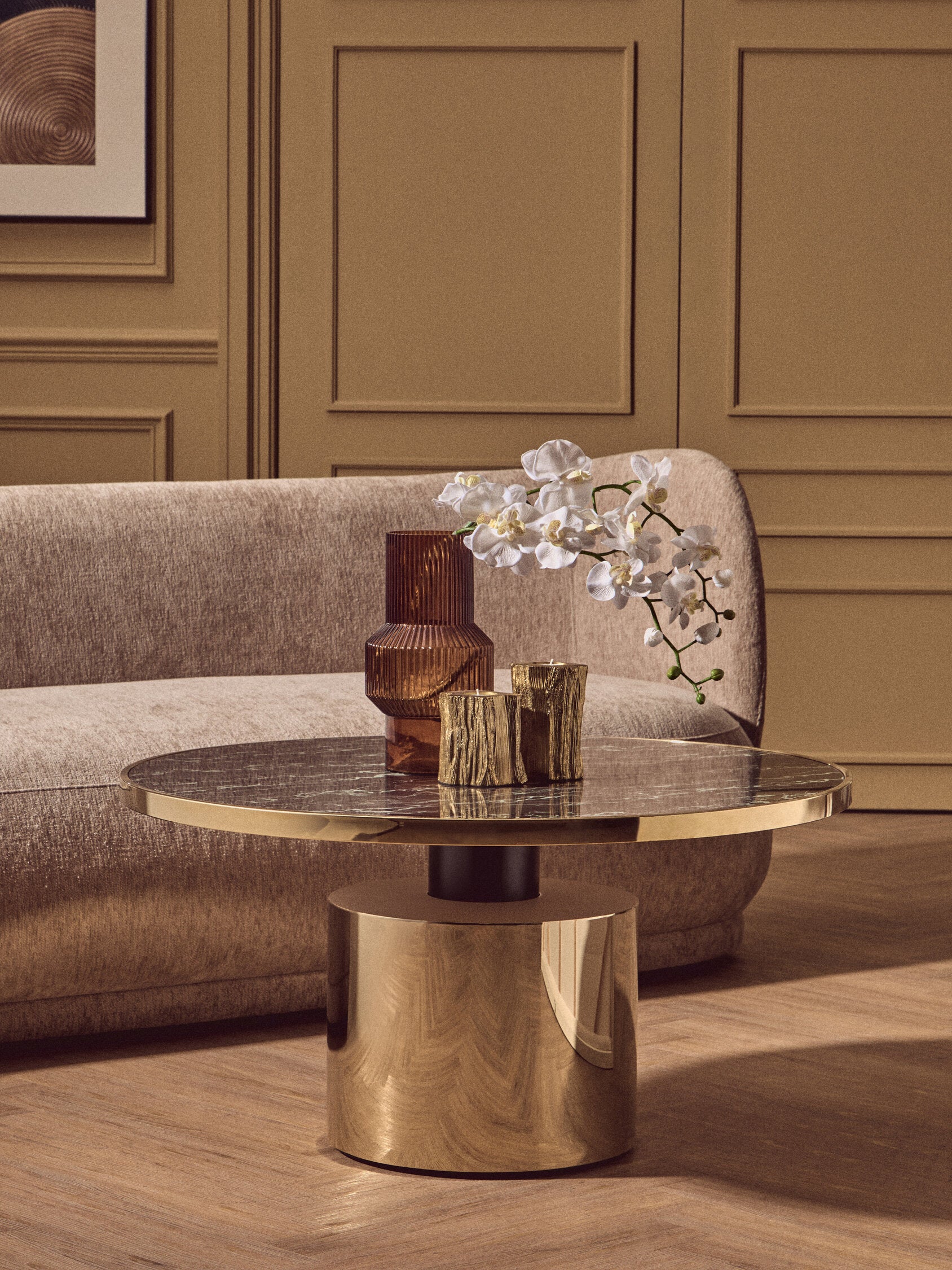 Oria Black Marble Effect Gold Base Coffee Table