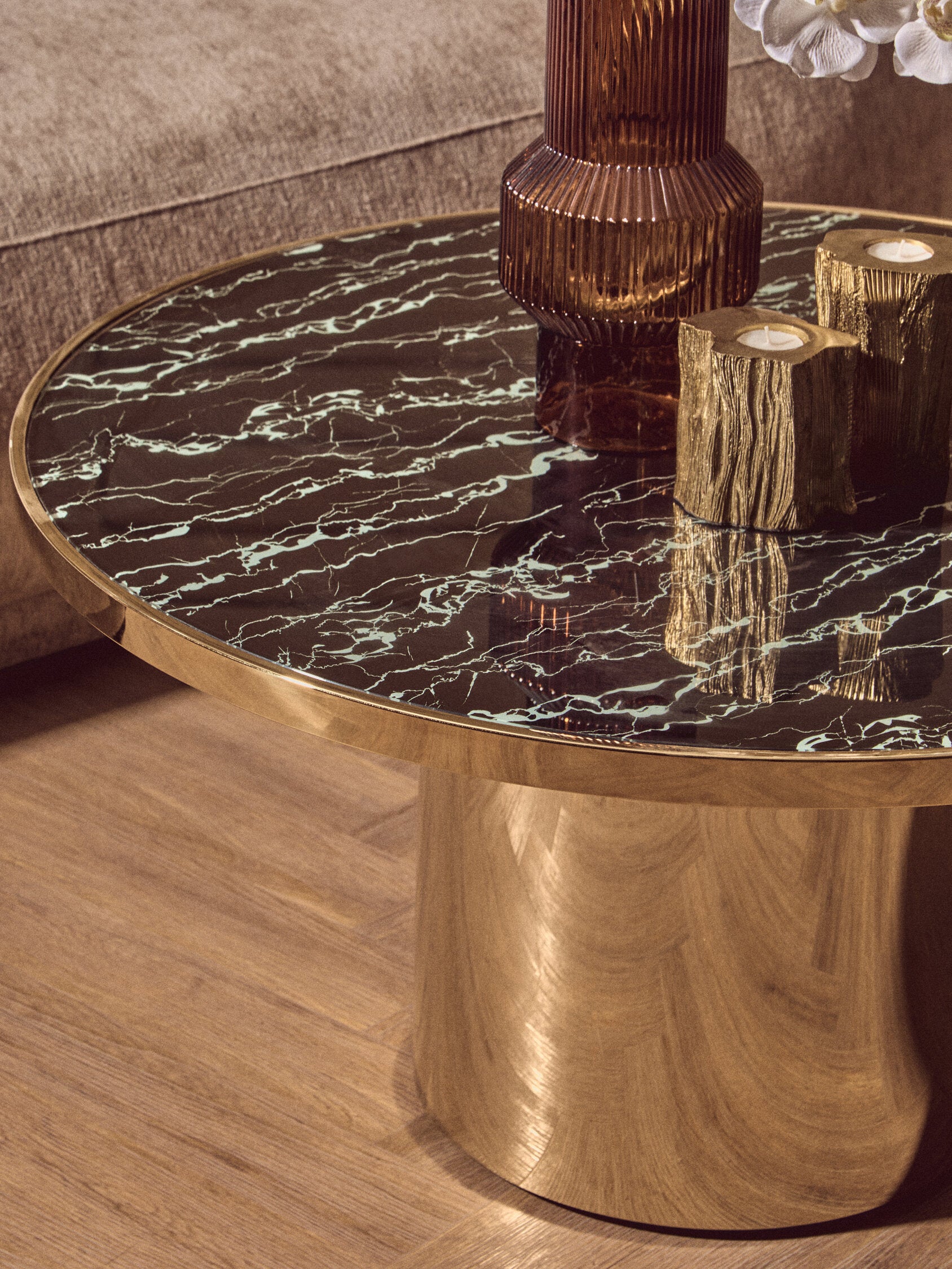 Oria Black Marble Effect Gold Base Coffee Table
