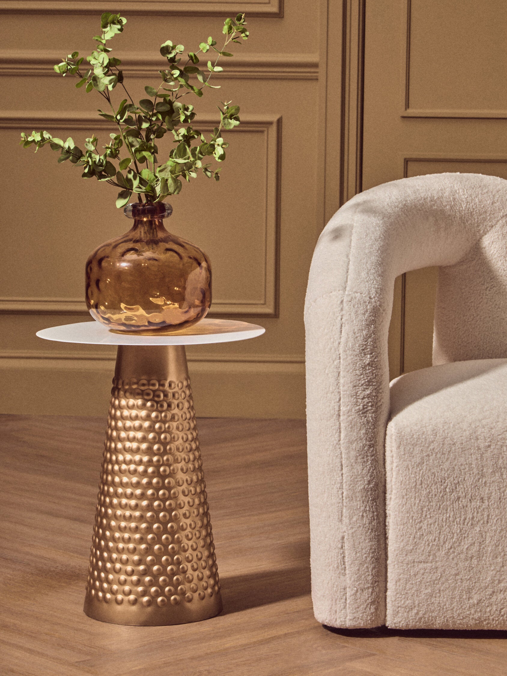Amira White Top Gold Base Side Table