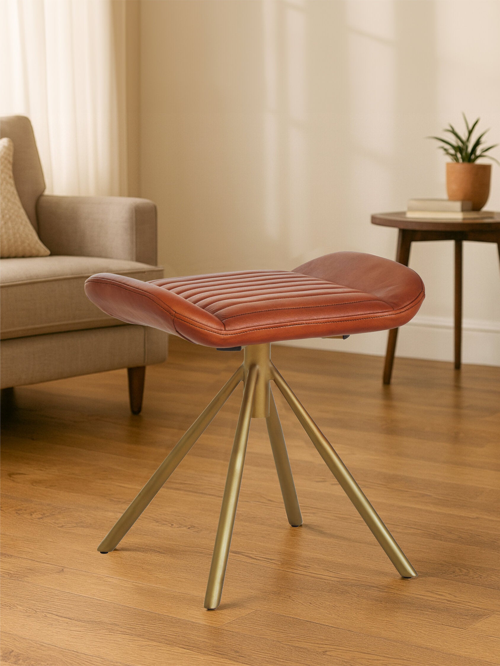 Buffalo Tan Leather Footstool