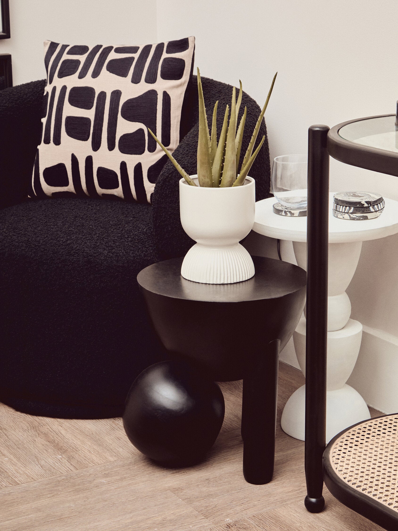 Walsa Black Finish Mango Wood Ball Detail Side Table
