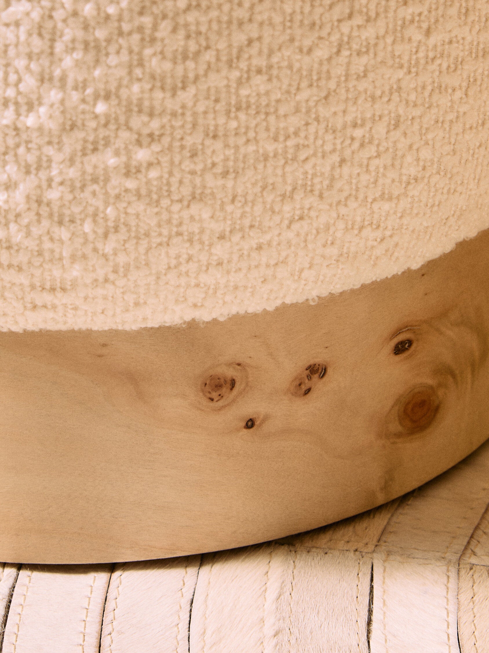 Mota Burl Wood And Cream Boucle Round Stool