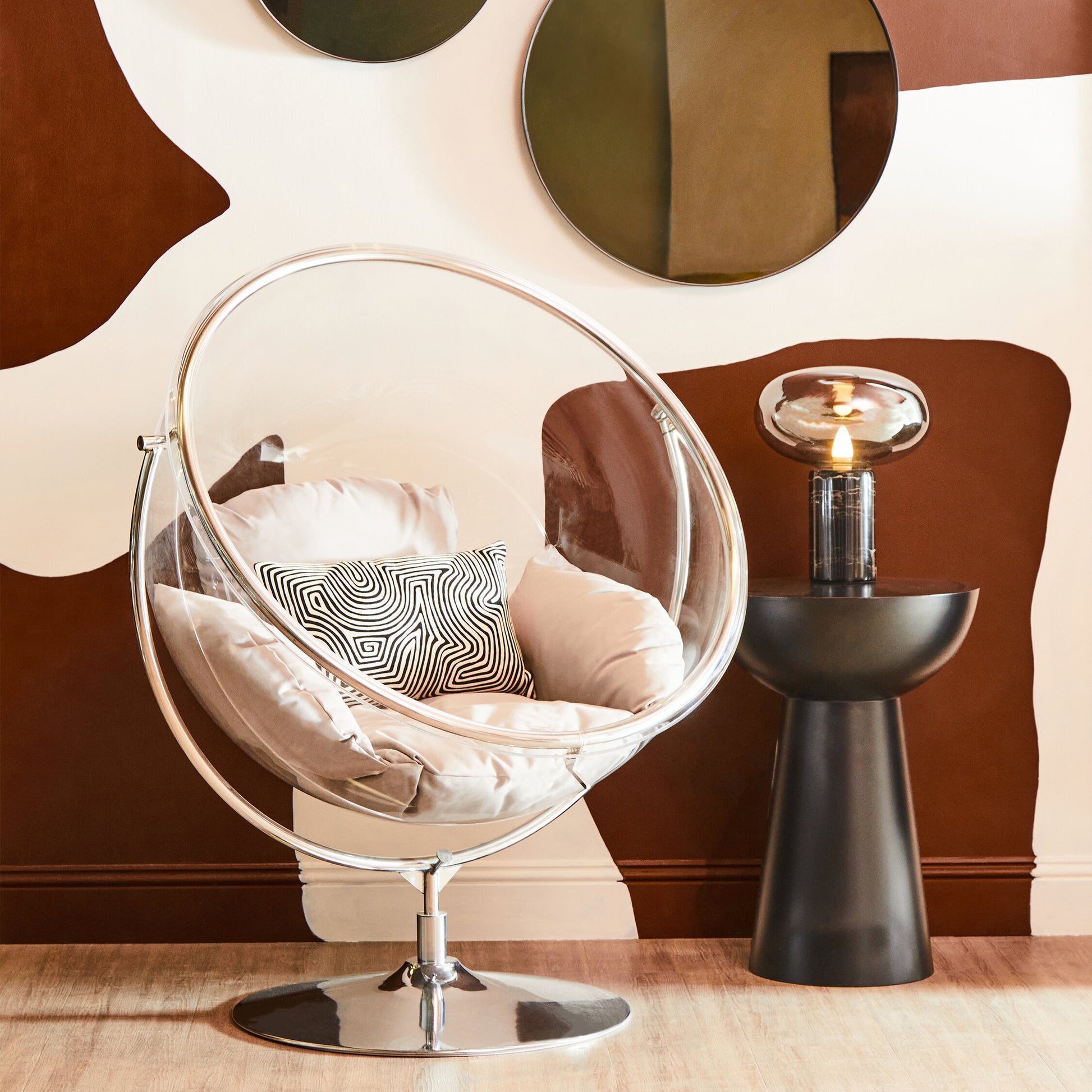 Goa Clear Swing Chair With Grey Cushions