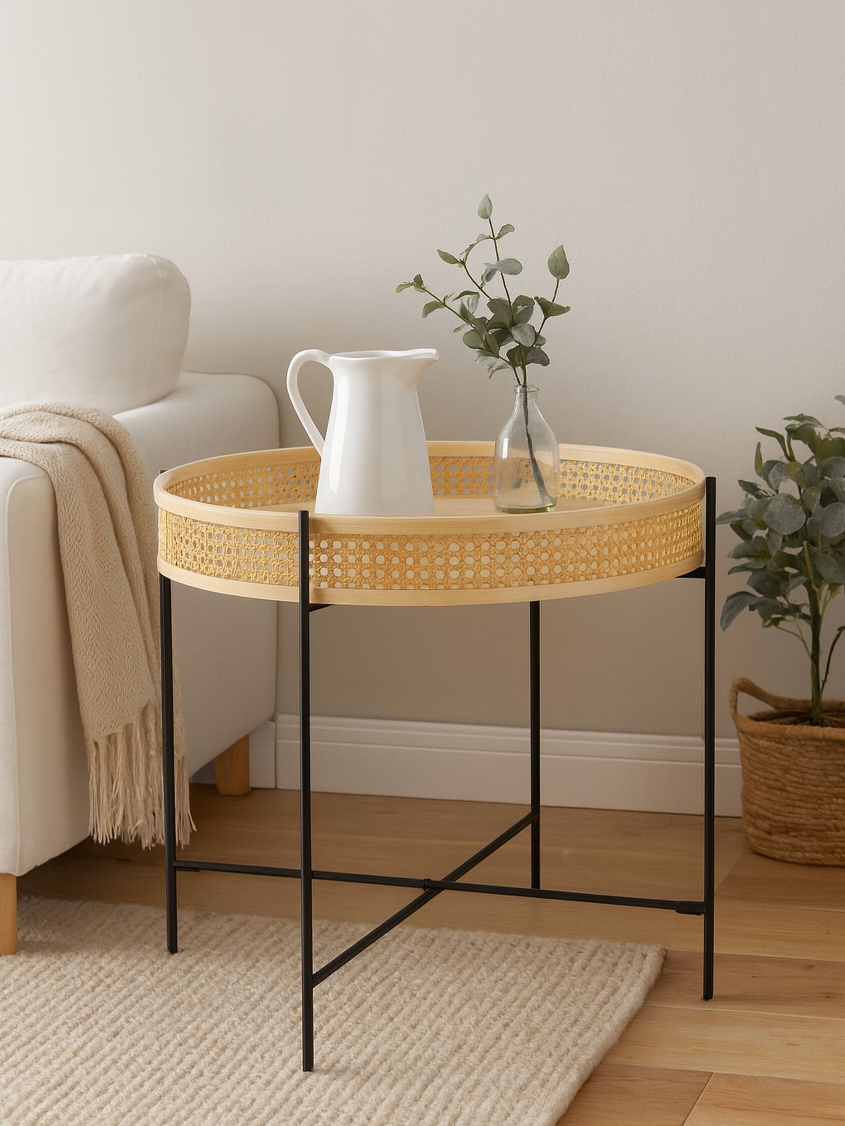 Depok Rattan Coffee Table With Cross Metal Base