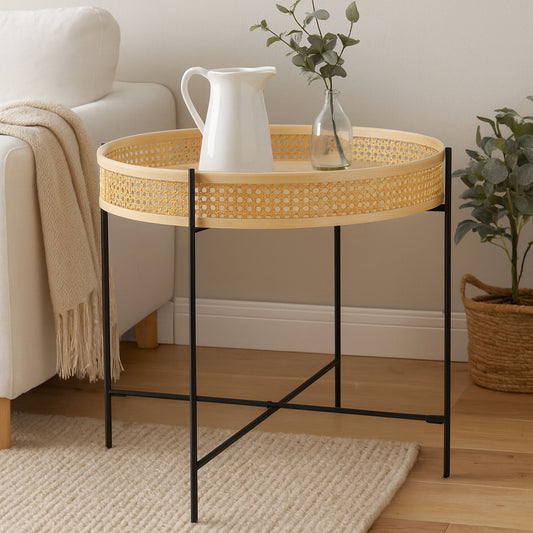 Depok Rattan Coffee Table With Cross Metal Base