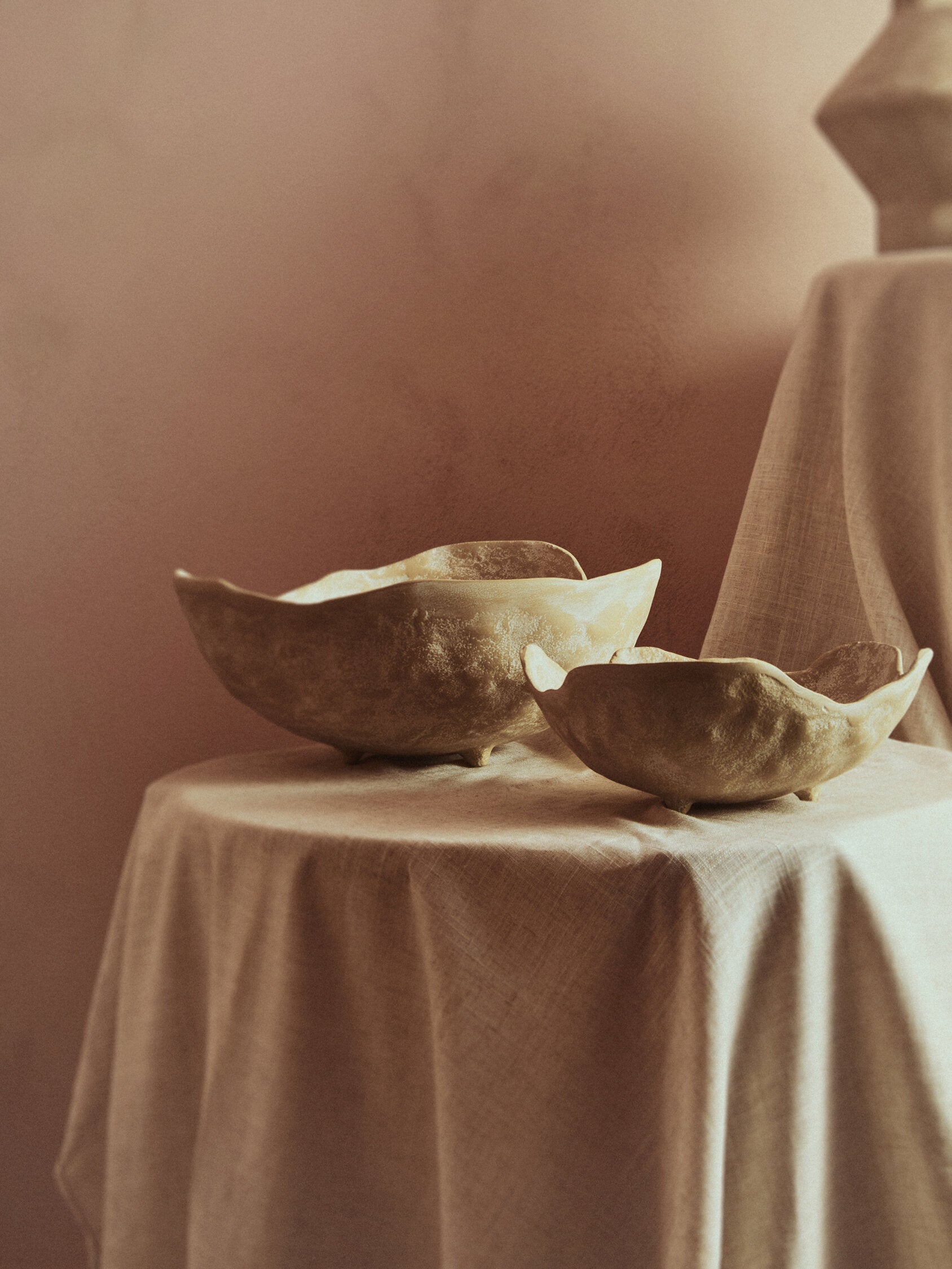Densita Set of Two Textured Beige Whitewash Bowls