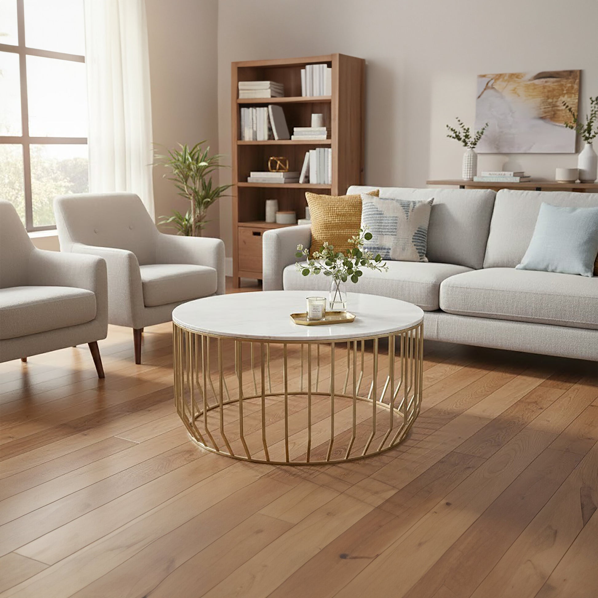 Pali White Marble And Gold Coffee Table.